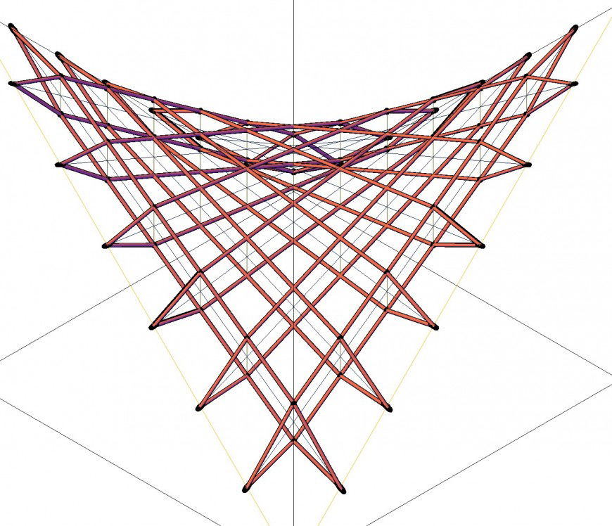 Steel framing red colour plan dwg file