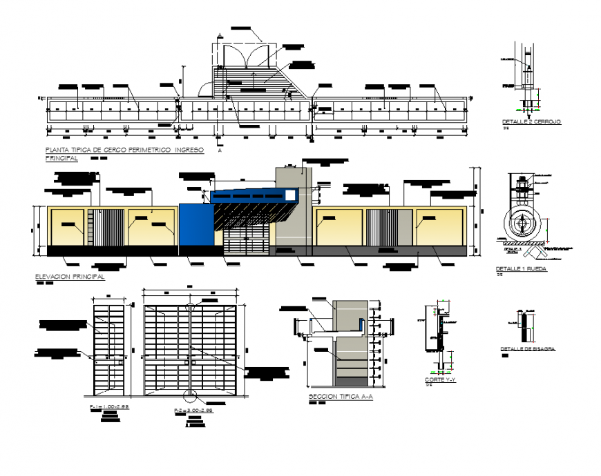 Steel gate detail elevation 2d view layout CAD structure AutoCAD file