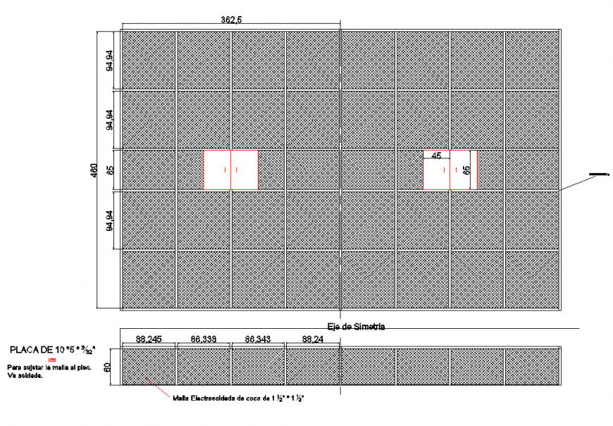 Steel grill structure detail plan 2d view layout autocad file