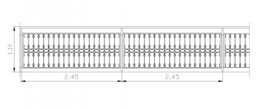 Steel handrail balustrade detail elevation 2d view CAD blocks layout dwg file