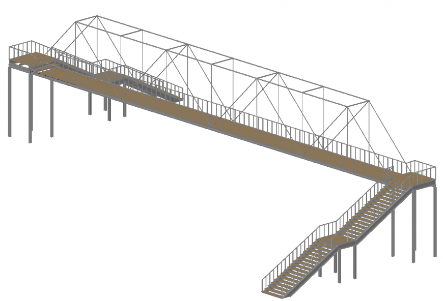 Steel pedestrian bridge 3d drawing in dwg file.