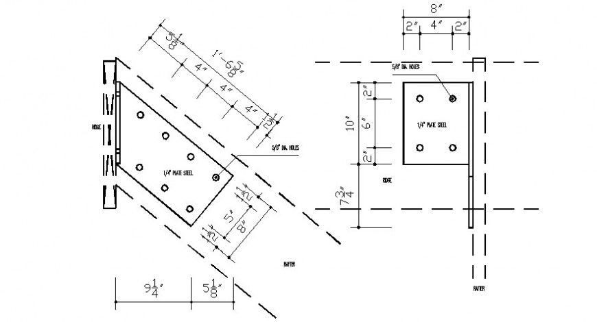 Steel plate 2d view construction blocks autocad file