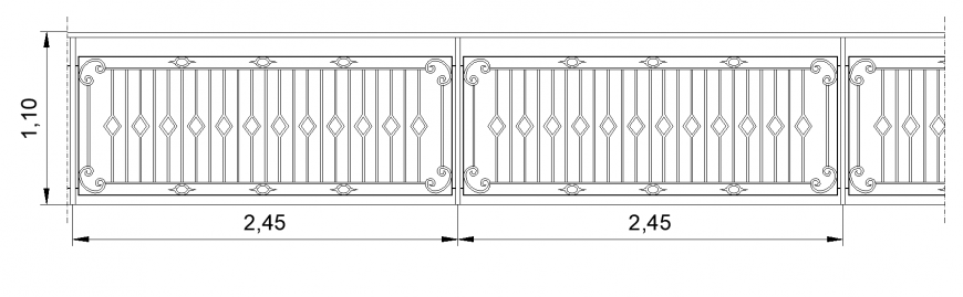Steel railing balustrade detail CAD blocks layout 2d view dwg file