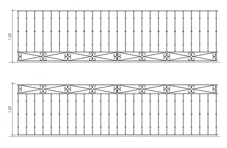Steel railing detail 2d view layout CAD blocks dwg file