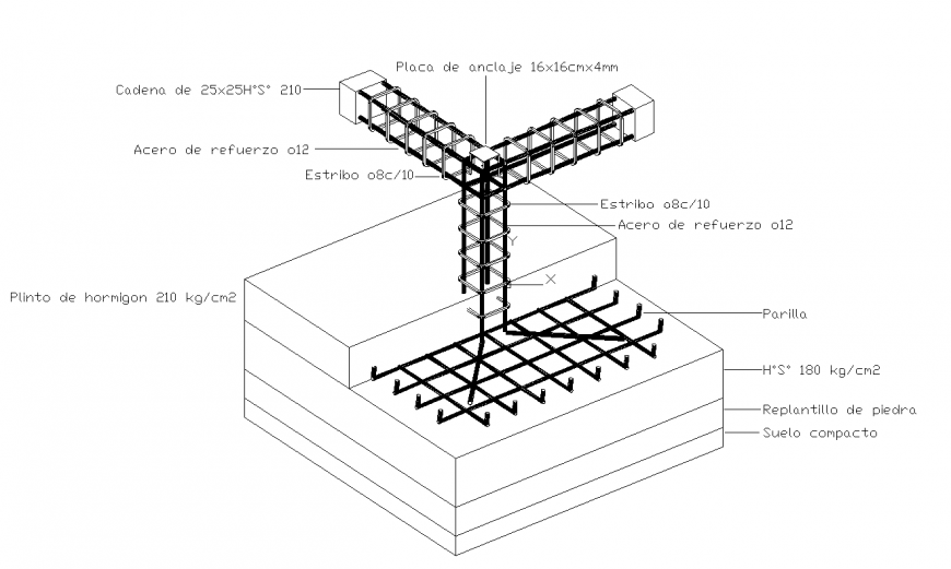 Steel reinforcement with stirrup isometric design dwg file