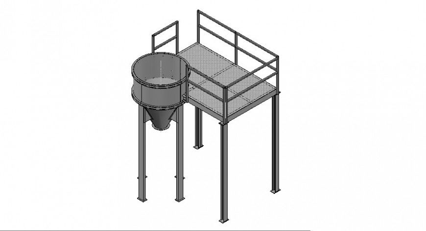 Steel structure view of silo and its stand 3d in auto cad
