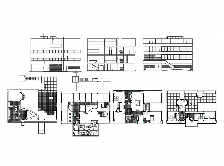 Stein house elevation, section and floor plan auto-cad details dwg file