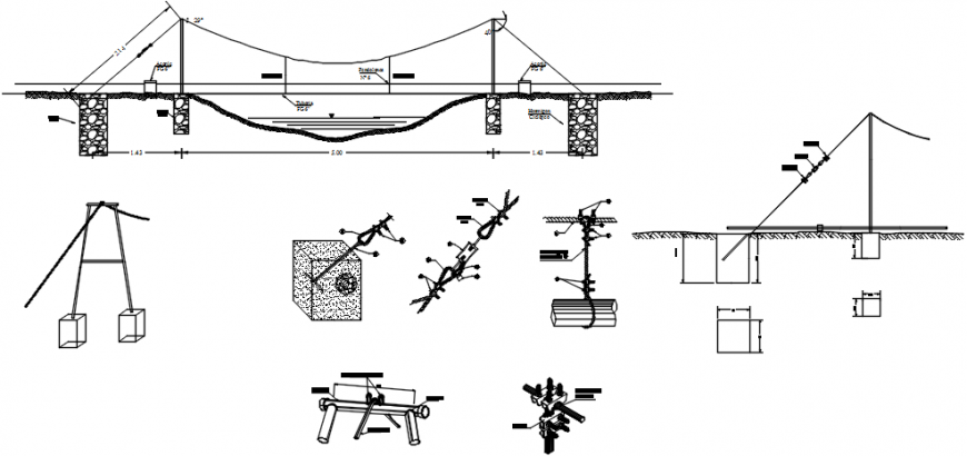 Step stream bridge section footings and construction details dwg file