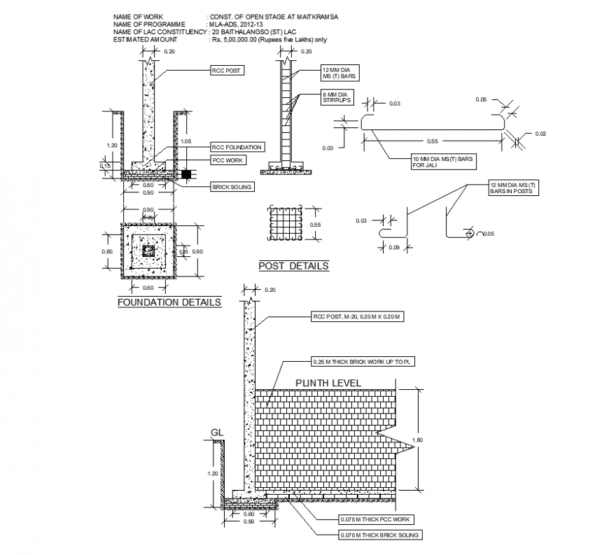 Stepped and pad footing detail elevation and plan autocad file