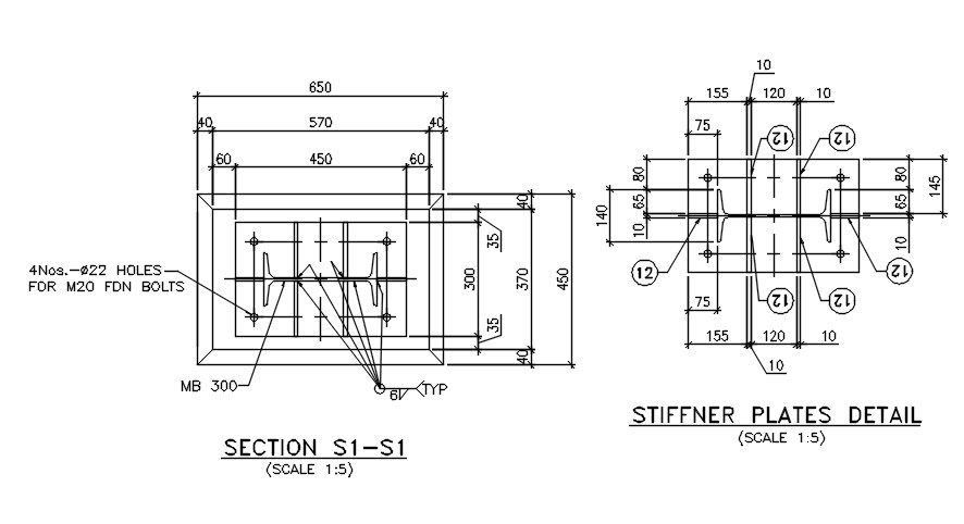 stiffener plates details are given in this 2D AutoCAD DWG drawing.Download the AutoCAD 2D DWG file.