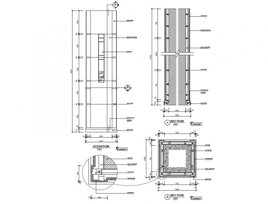Stone column elevation and section cad drawing details dwg file