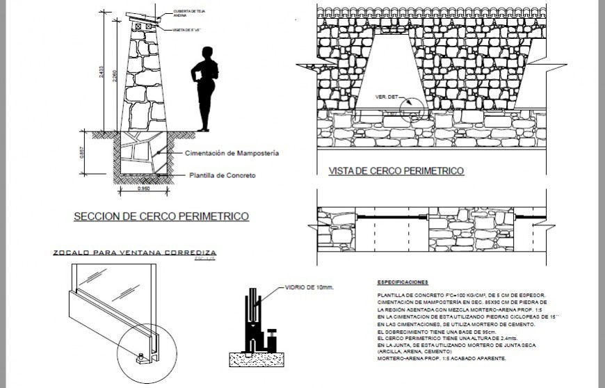 Stone masonry and embankment details in autocad