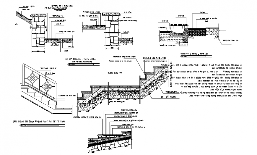 Stone stair section planning detail dwg file
