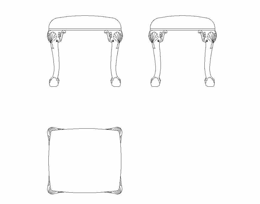 Stool plan and elevation with designer furniture block view dwg file