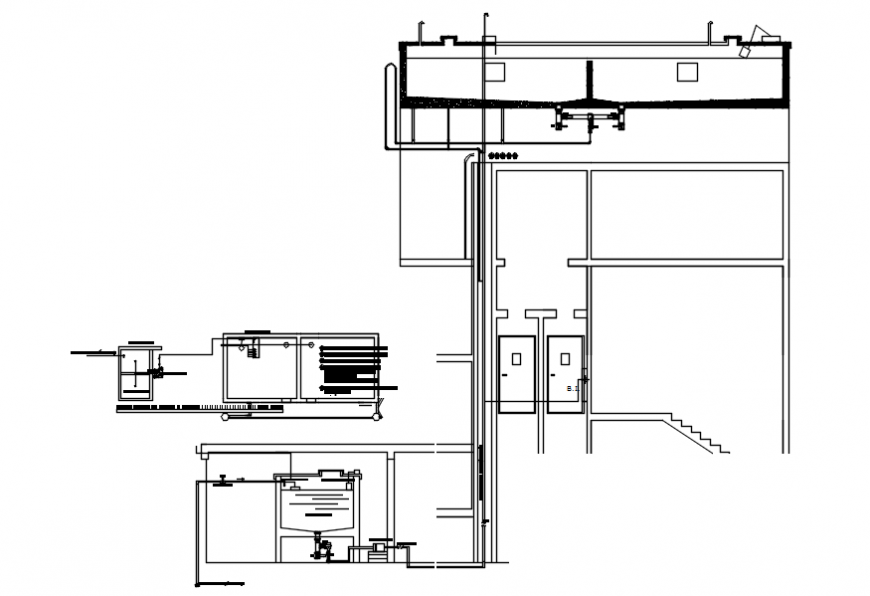 Storage tank and pumping sections and plumbing drawing details dwg file