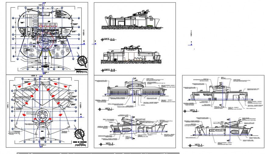 Store building plan, elevation and section 2d view CAD block autocad file