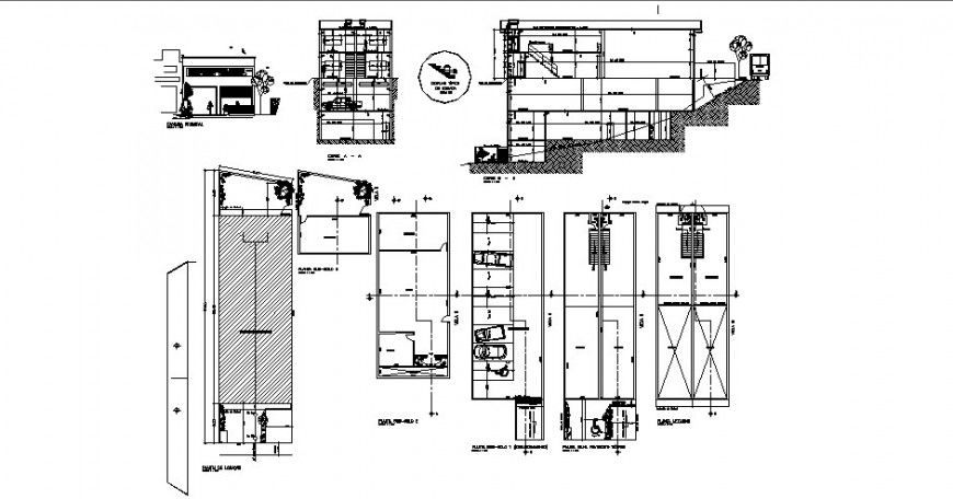 Store elevation, constructive section and structure auto-cad drawing details dwg file