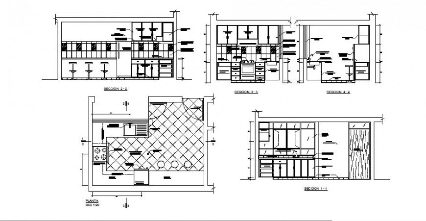 Store section, plan, furniture and auto-cad drawing details dwg file