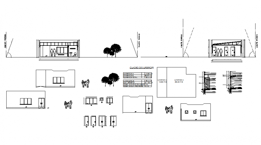 Store shop elevation, constructive section and auto-cad details dwg file