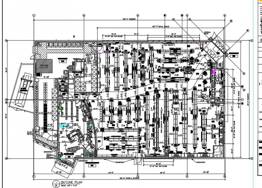 Store single story building plan detail 2d view CAD structural block autocad file