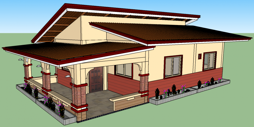 Storey residential house figure 3d drawing in skp file.