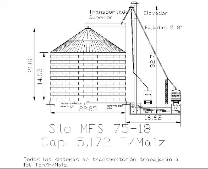 Storing agricultural silo drawing in dwg file.