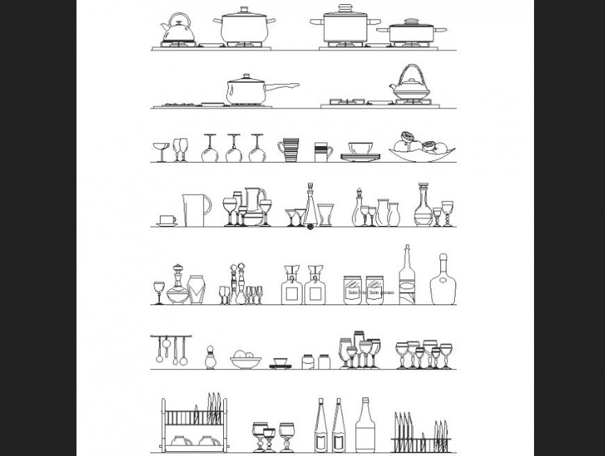 Stove plan, crockery plan detail dwg file.