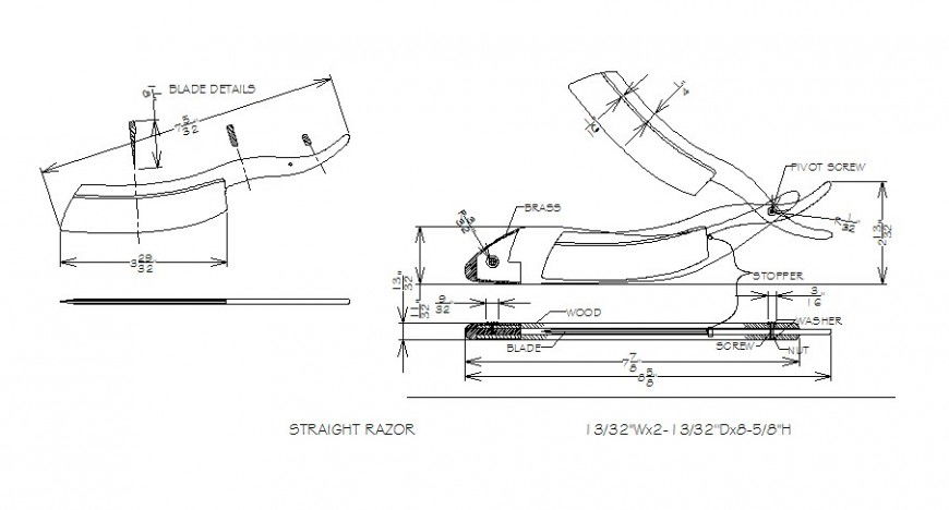 Straight razor plan cad drawing details dwg file