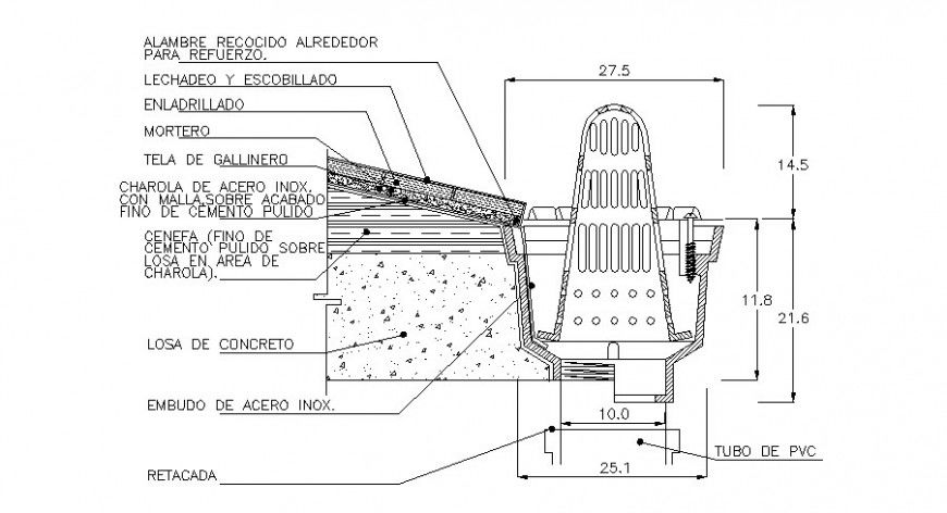 Strainer construction and section drawing in dwg file.