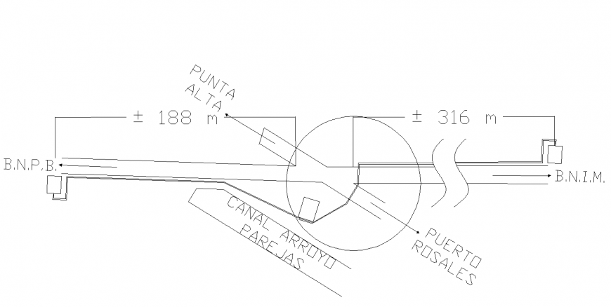 Stream channel canal flow detail elevation 2d view layout autocad file