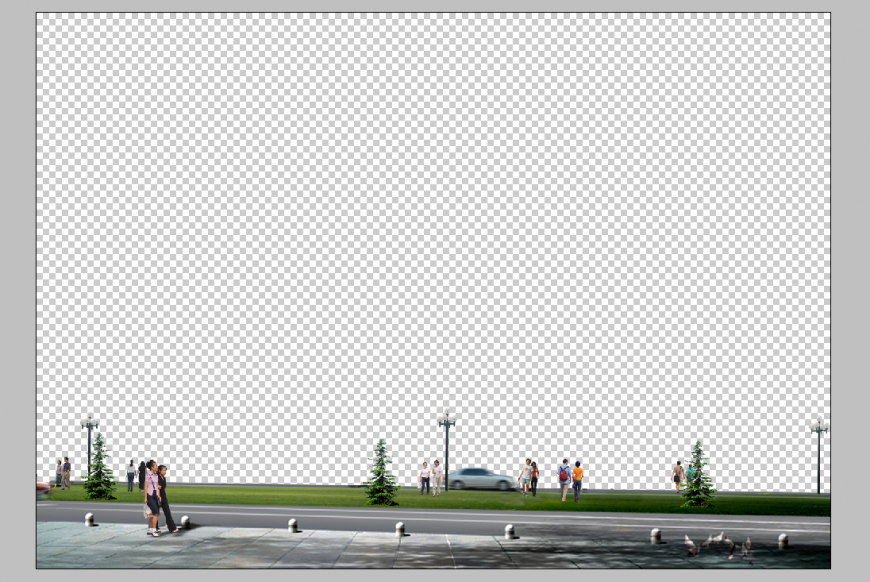 Street and park detail 3d model elevation PSD file