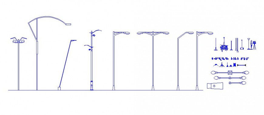 Street lamp post units detail elevation drawing in autocad