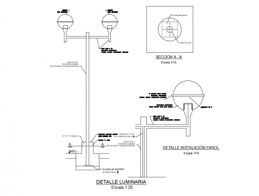 AutoCAD Street Light Elevation & Section 2D Blocks