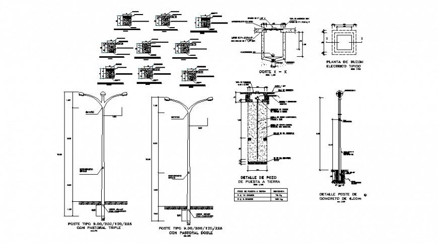 Street lighting units details drawing in autocad