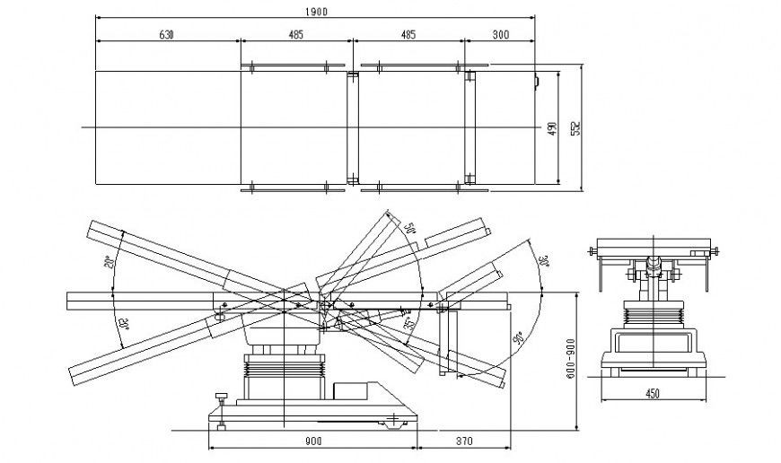 Stretcher bed detail elevation 2d drawing in autocad