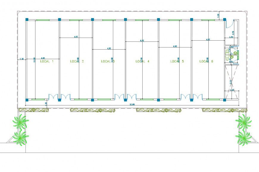Strip mall shopping center line plan autocad file