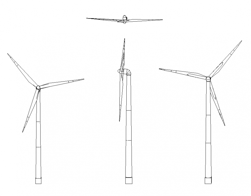 Structural windmill 2d view detail elevation autocad file