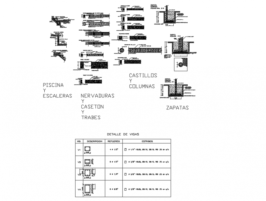 Structural block details with column and beam cad drawing details dwg file