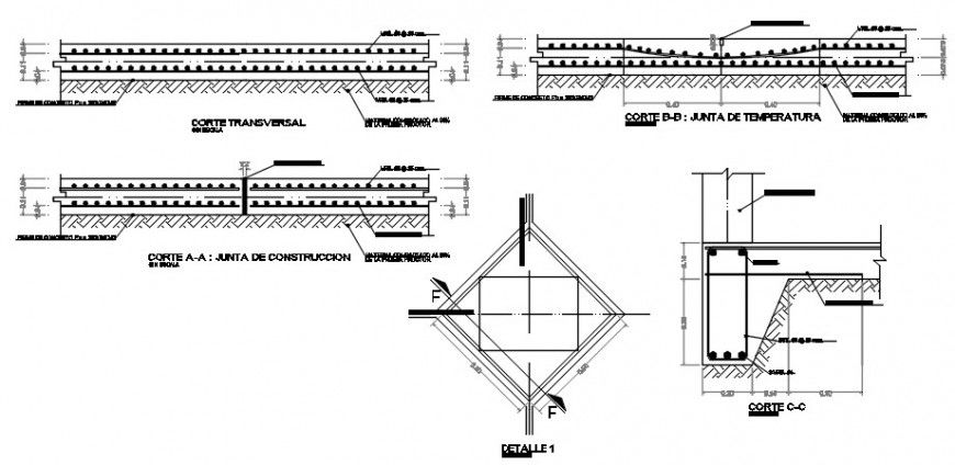 Structural blocks details of RCC units 2d view CAD drawings dwg file