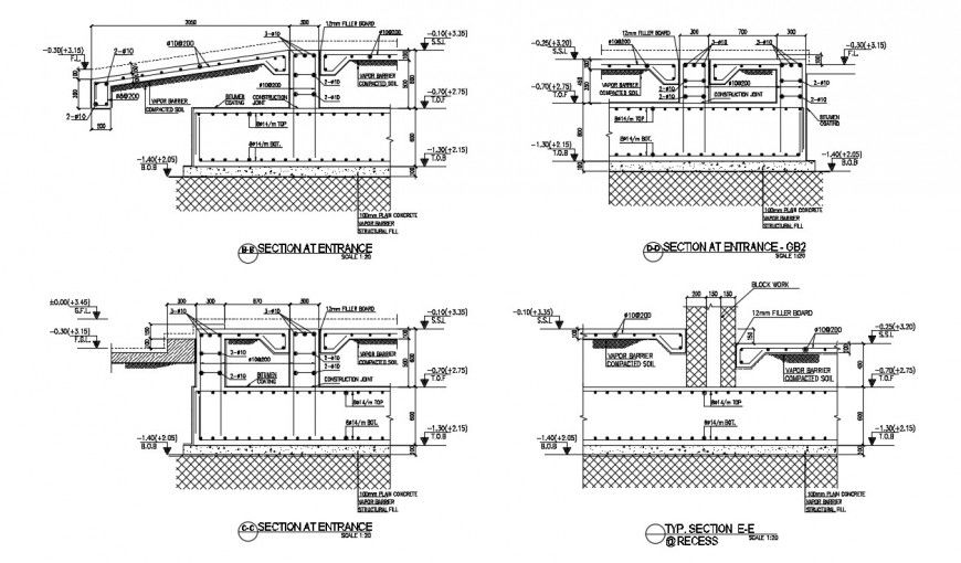 Structural blocks drawings of foundation footing dwg file