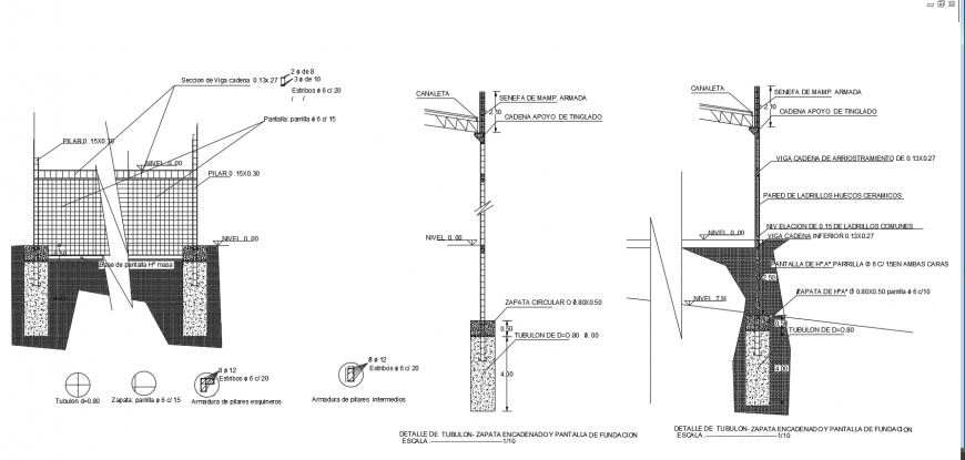 Structural detail of column support with construction design dwg file