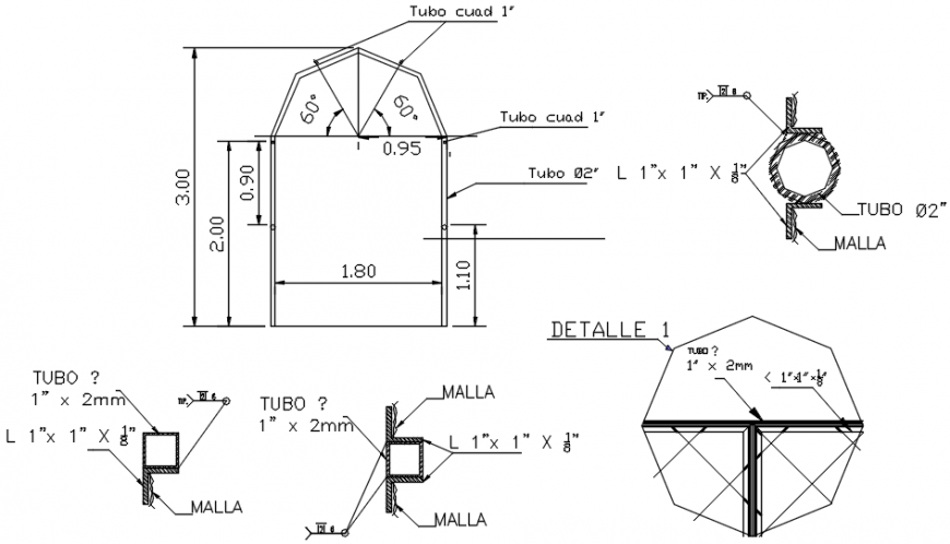 Structural detail of door and mesh with detail in AutoCAD file
