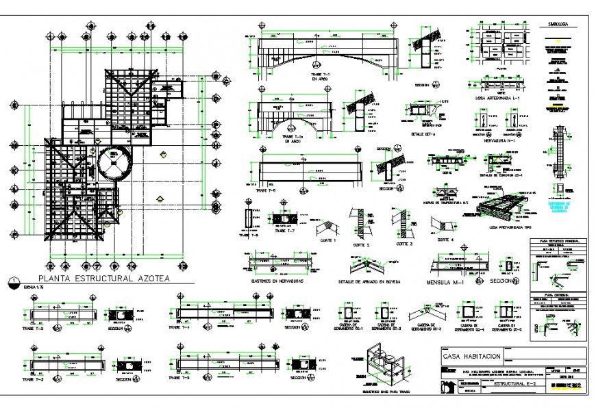 Structural detail plan of the bungalow in dwg AutoCAD file.