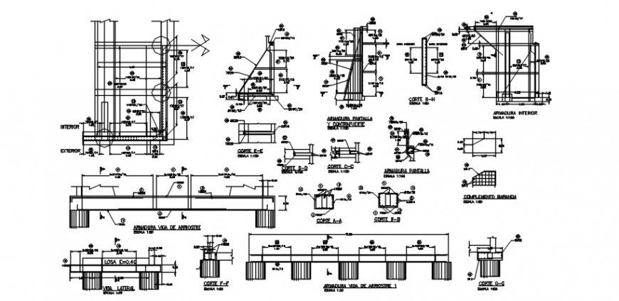 Structural details of bridge 2d view CAD drawings dwg file
