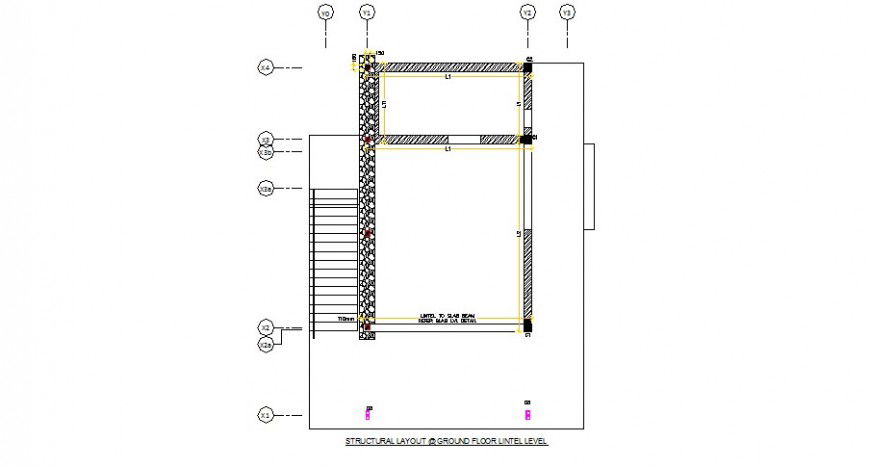 Structural layout and ground floor lintel plan of house cad drawing details dwg file