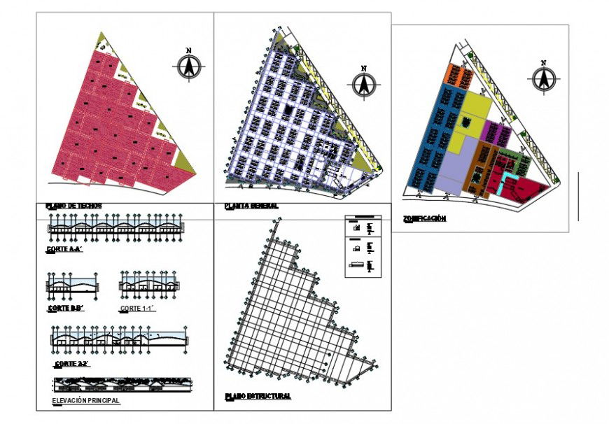 Structural plan, elevation and sectional detail of commercial building block detail autocad file