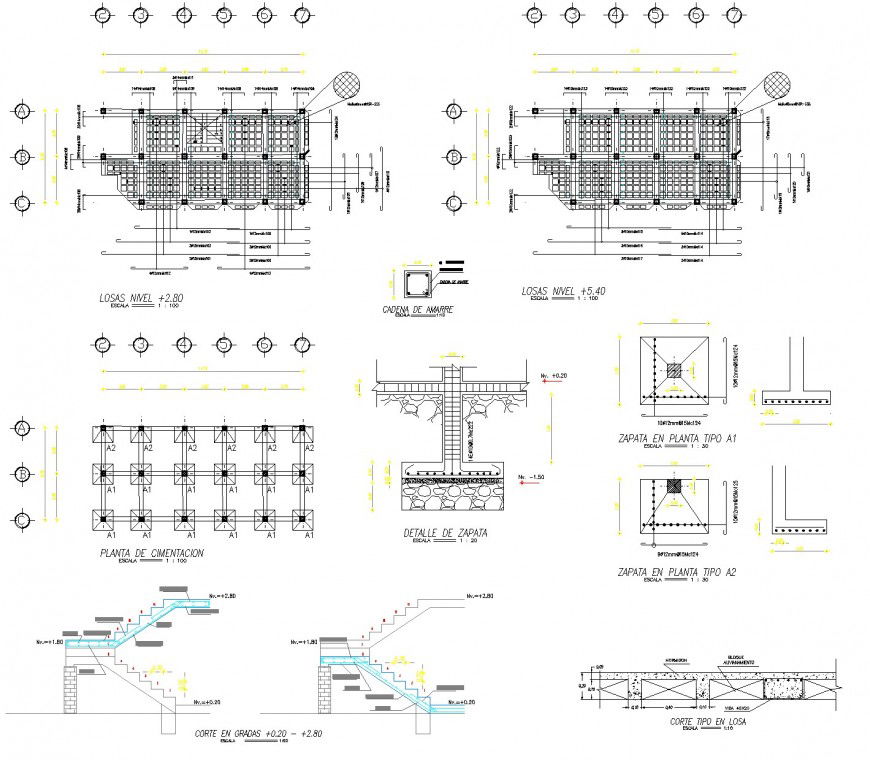 Structural plan 2 floors plan dwg file