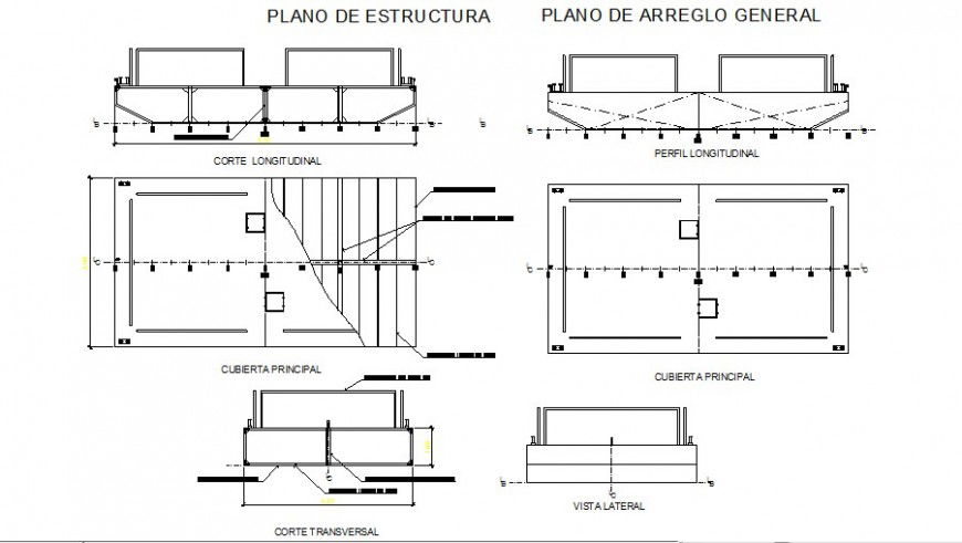 Structural plan and section view of bridge detail in auto cad file