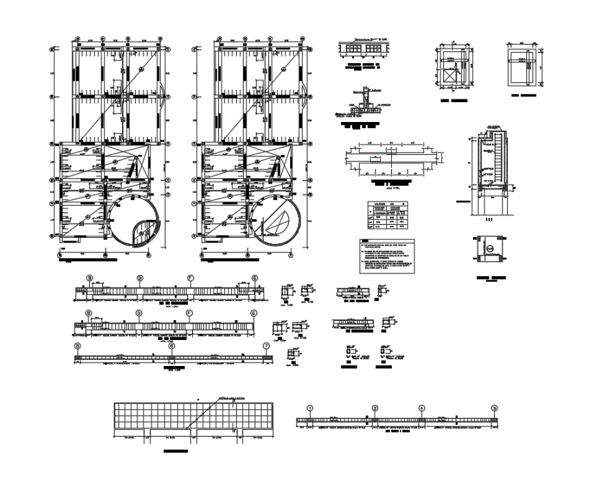 Structural plan with foundation of footings and constructive details dwg file