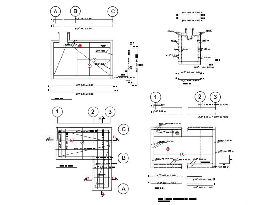 Structural plans of the underground pond cad landscaping details dwg file